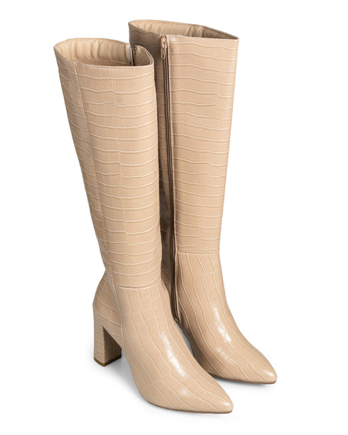 Bota Beige Croco Punta Picuda 26402